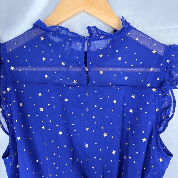 NWT Allegra K Blue Metallic Star Chiffon Party Dress Smocked Waist Size Small - Picture 6 of 9